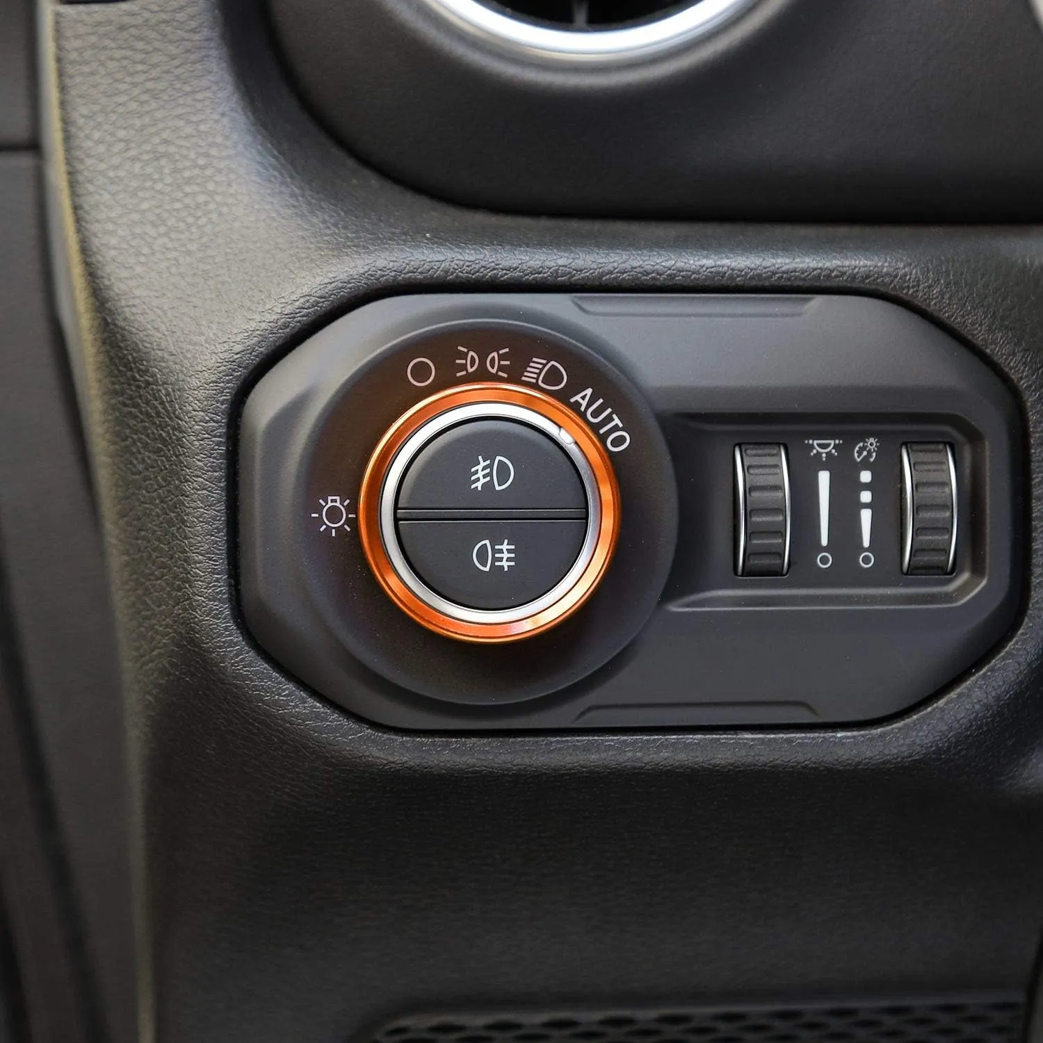 Voodonala Air Conditioner Headlight Center Consoles Switch Knob Cover Trim for 2018-2025  Jeep Wrangler JL JLU Gladiator JT 4xe Interior Accessories Orange Aluminum Alloy 4pcs