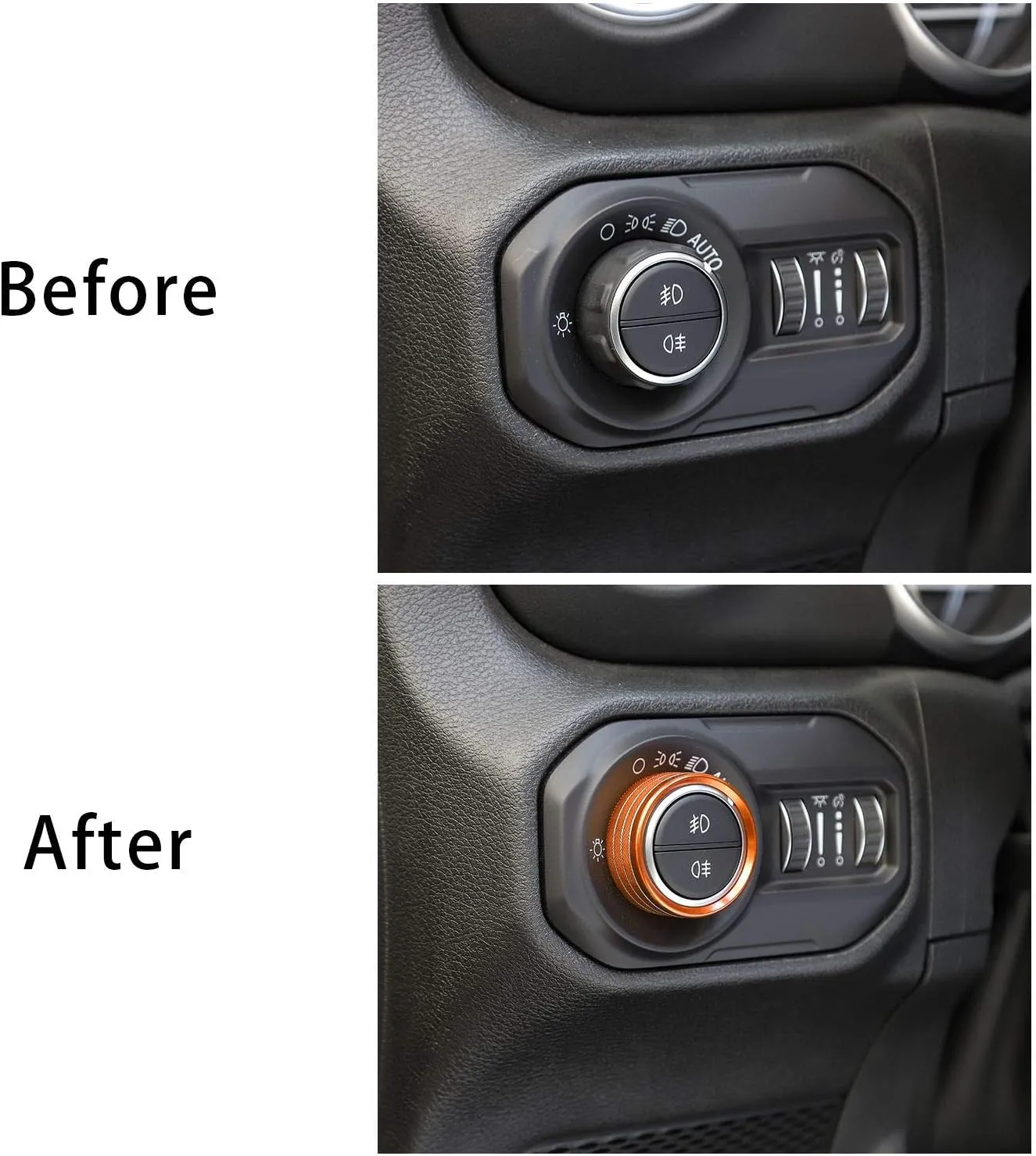 Voodonala Air Conditioner Headlight Center Consoles Switch Knob Cover Trim for 2018-2025  Jeep Wrangler JL JLU Gladiator JT 4xe Interior Accessories Orange Aluminum Alloy 4pcs
