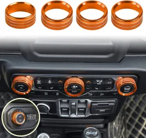 Voodonala Air Conditioner Headlight Center Consoles Switch Knob Cover Trim for 2018-2025  Jeep Wrangler JL JLU Gladiator JT 4xe Interior Accessories Orange Aluminum Alloy 4pcs