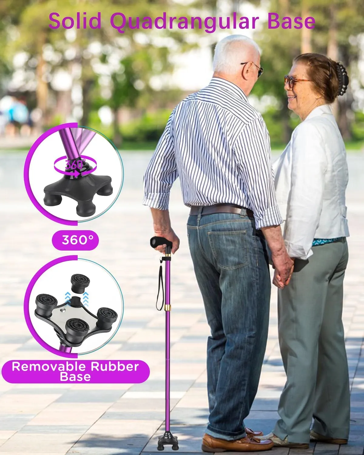 Walking Cane for Men and Women, Folding Adjustable Quad Cane Suitable for 5.4FT-6.3FT, Self Standing Cane with Pad for Seniors for Stability