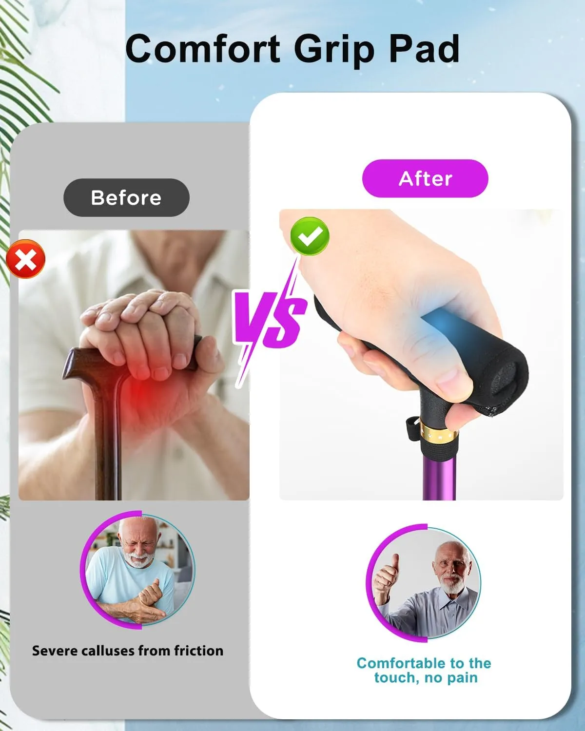 Walking Cane for Men and Women, Folding Adjustable Quad Cane Suitable for 5.4FT-6.3FT, Self Standing Cane with Pad for Seniors for Stability