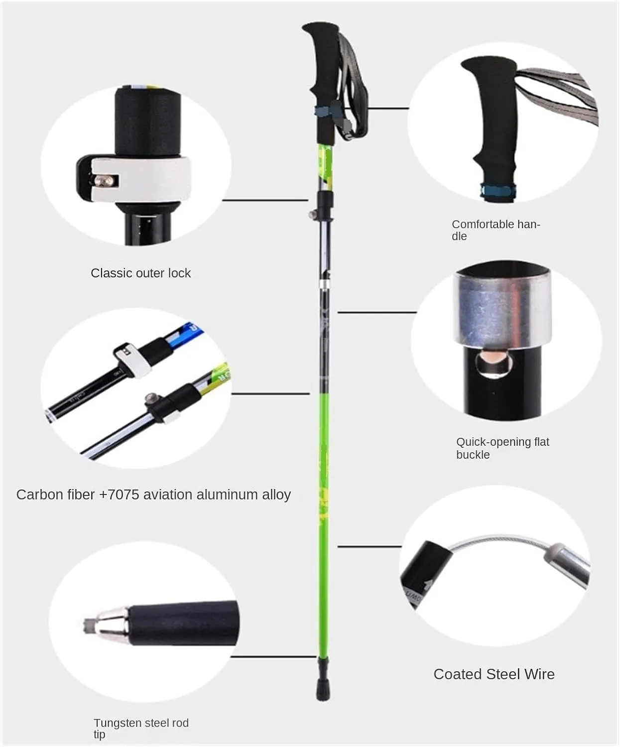 Walking Stick Hiking Poles Lightweight Trekking Poles Carbon Fiber Walking Sticks Strong Hiking Poles for Backpacking Hiking Gear Trekking Poles