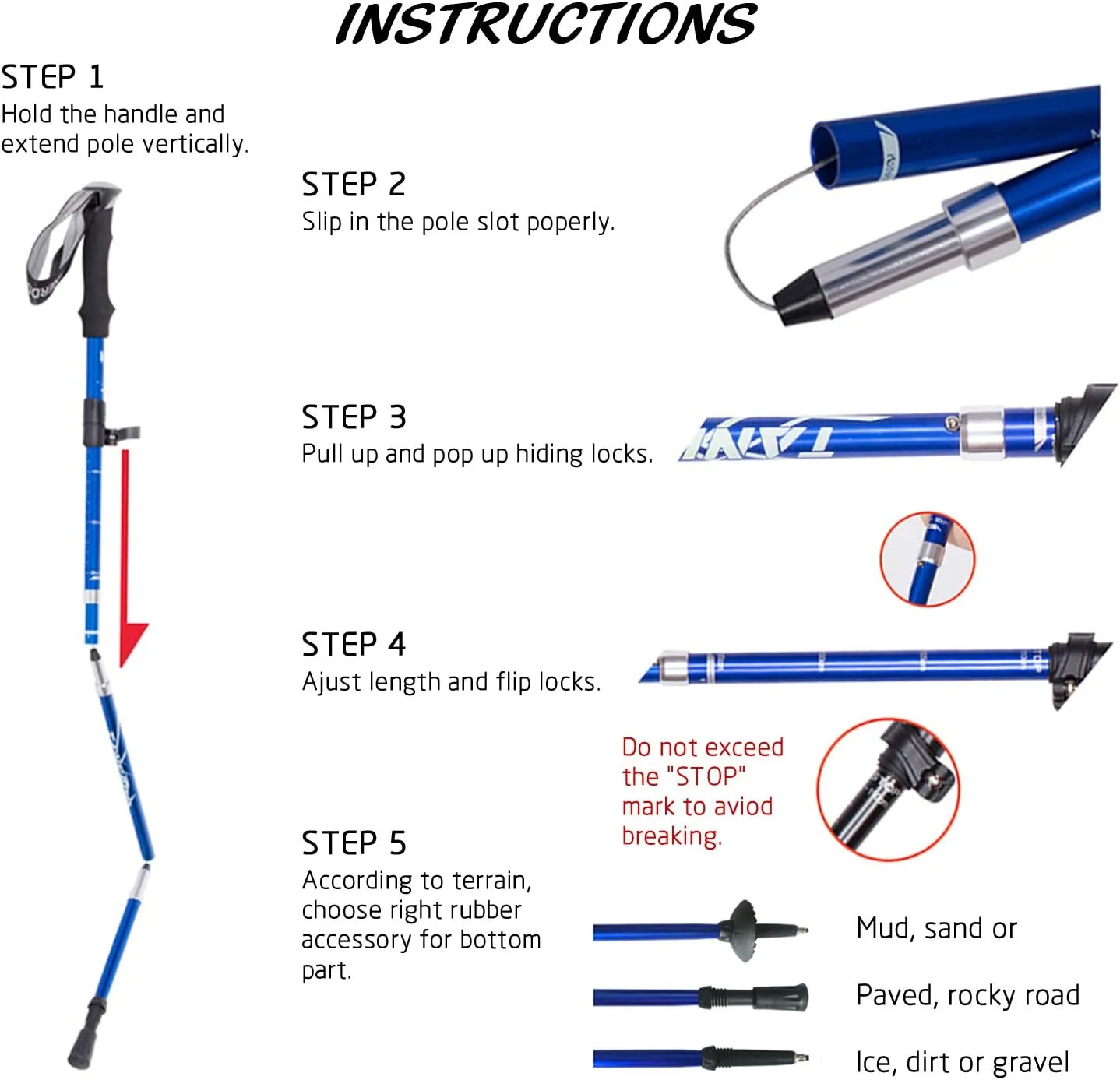 Walking Stick Trekking Poles Collapsible Hiking Poles - Auminum Alloy 7075 Trekking Sticks,Antishock and Quick Lock System, Telescopic, Collapsible, Ultralight