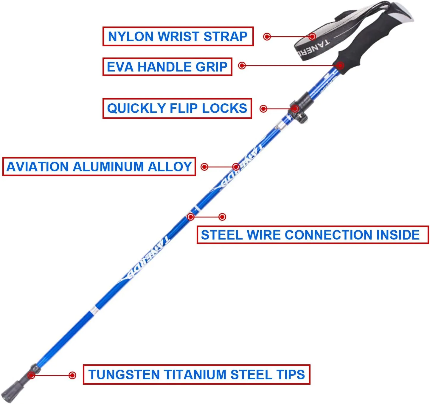 Walking Stick Trekking Poles Collapsible Hiking Poles - Auminum Alloy 7075 Trekking Sticks,Antishock and Quick Lock System, Telescopic, Collapsible, Ultralight