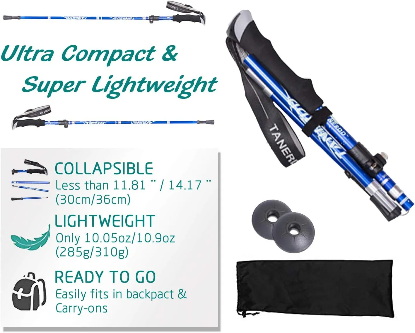 Walking Stick Trekking Poles Collapsible Hiking Poles - Auminum Alloy 7075 Trekking Sticks,Antishock and Quick Lock System, Telescopic, Collapsible, Ultralight
