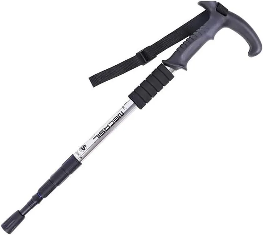 Walking Stick,Trekking Poles Walking Folding Cane with T Handle,Antishock,Quick Lock,Telescopic,Collapsible, Ultralight for Men Women, silver