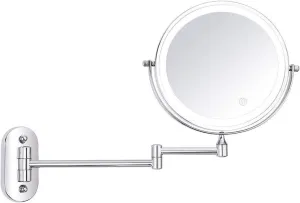 Wall-Mounted Makeup Mirror LED 8-inch Makeup Mirror Wall-Mounted Foldable Double-Sided 5X Magnifying Light Mirror