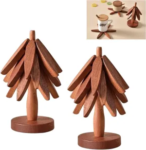 Walnut Tree Table Mat,Wooden Table Mat Tree,Foldable Trivets for Hot Dishes,Non-Slip Heat Insulated Folding Wood Table Plate Mat (Walnut Wood)