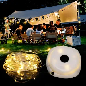Wanjo Outdoor Camping String Lights, 5 Modes Dual Mode Adventure Tent Lantern (35Ft), Quick 30s Recovery,Portable Versatile Lamp with Carry Bag for Camping,Christmas Fairy Lights Décor