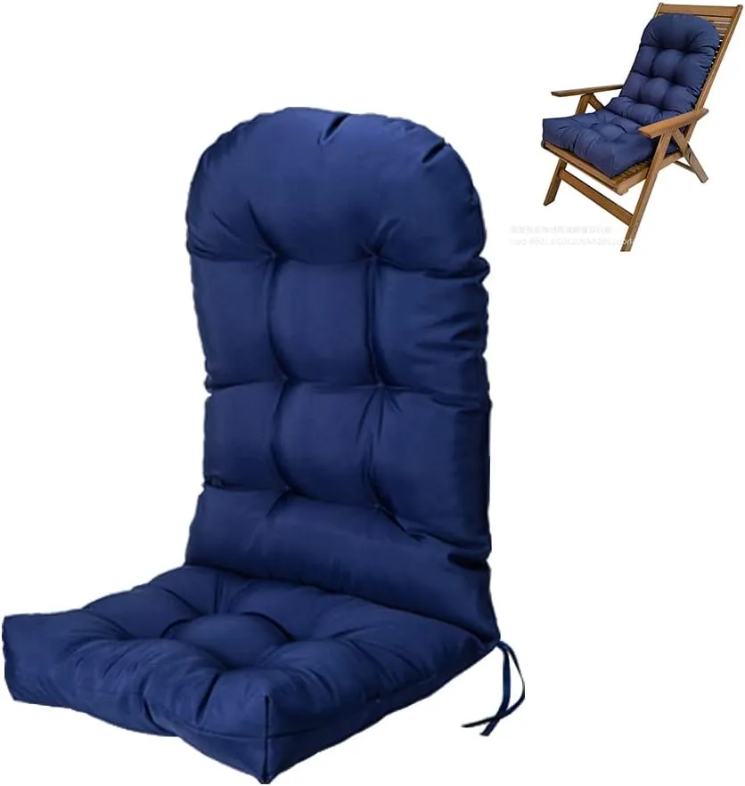 Waterproof Adirondack Rocking Chair Cushion, 44in High Back Patio Cushions Indoor/Outdoor Furniture Pads with Ties (Navy Blue)