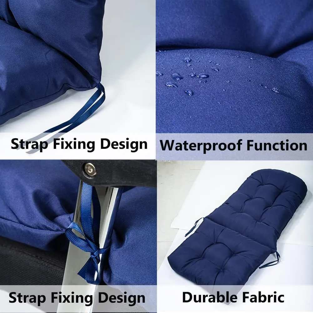 Waterproof Adirondack Rocking Chair Cushion, 44in High Back Patio Cushions Indoor/Outdoor Furniture Pads with Ties (Navy Blue)