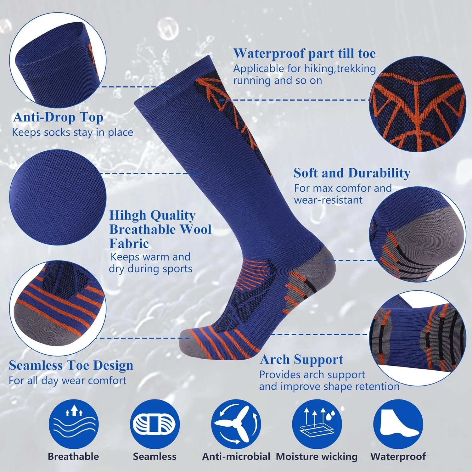Waterproof Socks for Men Women, Outdoor Sports Breathable Waterproof Socks for Hiking Camping Wading Trekking