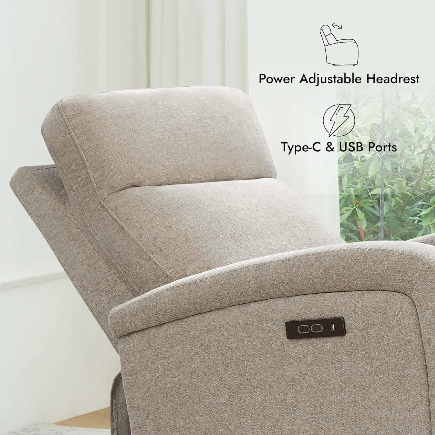 Watson & Whitely Power Recliner Chairs for Adults, Zero Wall Recliners W Power Headrest Type-C Charger, Small RV Recliners Home Theater Seating for Living Room, Fabric in Khaki