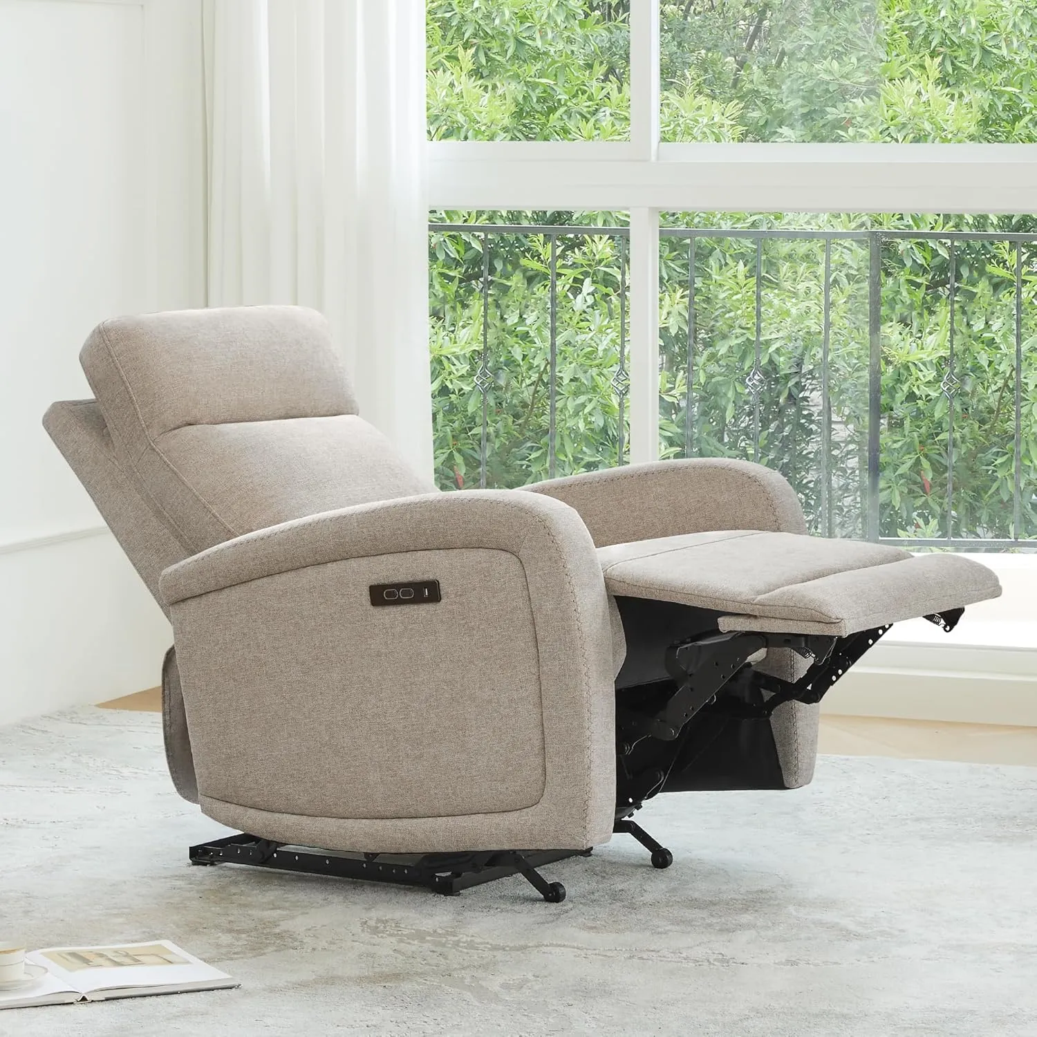 Watson & Whitely Power Recliner Chairs for Adults, Zero Wall Recliners W Power Headrest Type-C Charger, Small RV Recliners Home Theater Seating for Living Room, Fabric in Khaki