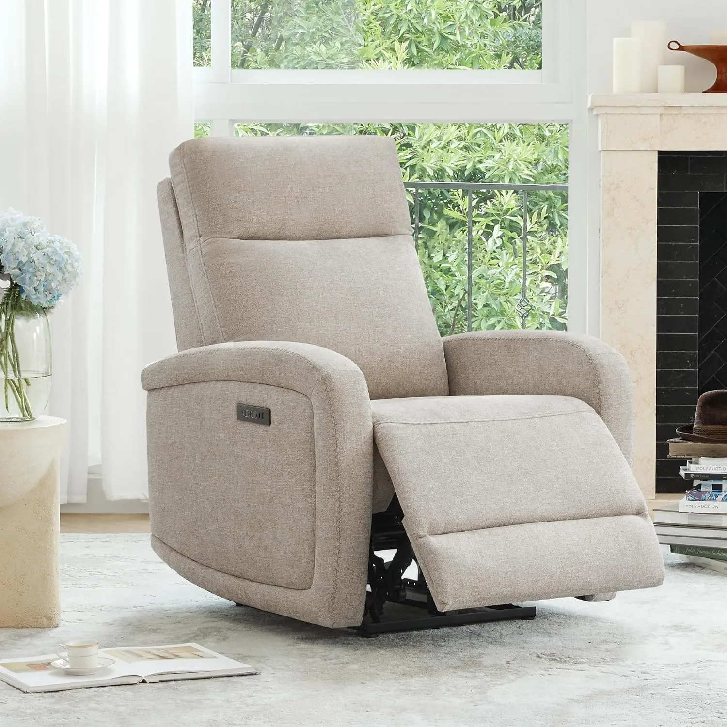 Watson & Whitely Power Recliner Chairs for Adults, Zero Wall Recliners W Power Headrest Type-C Charger, Small RV Recliners Home Theater Seating for Living Room, Fabric in Khaki