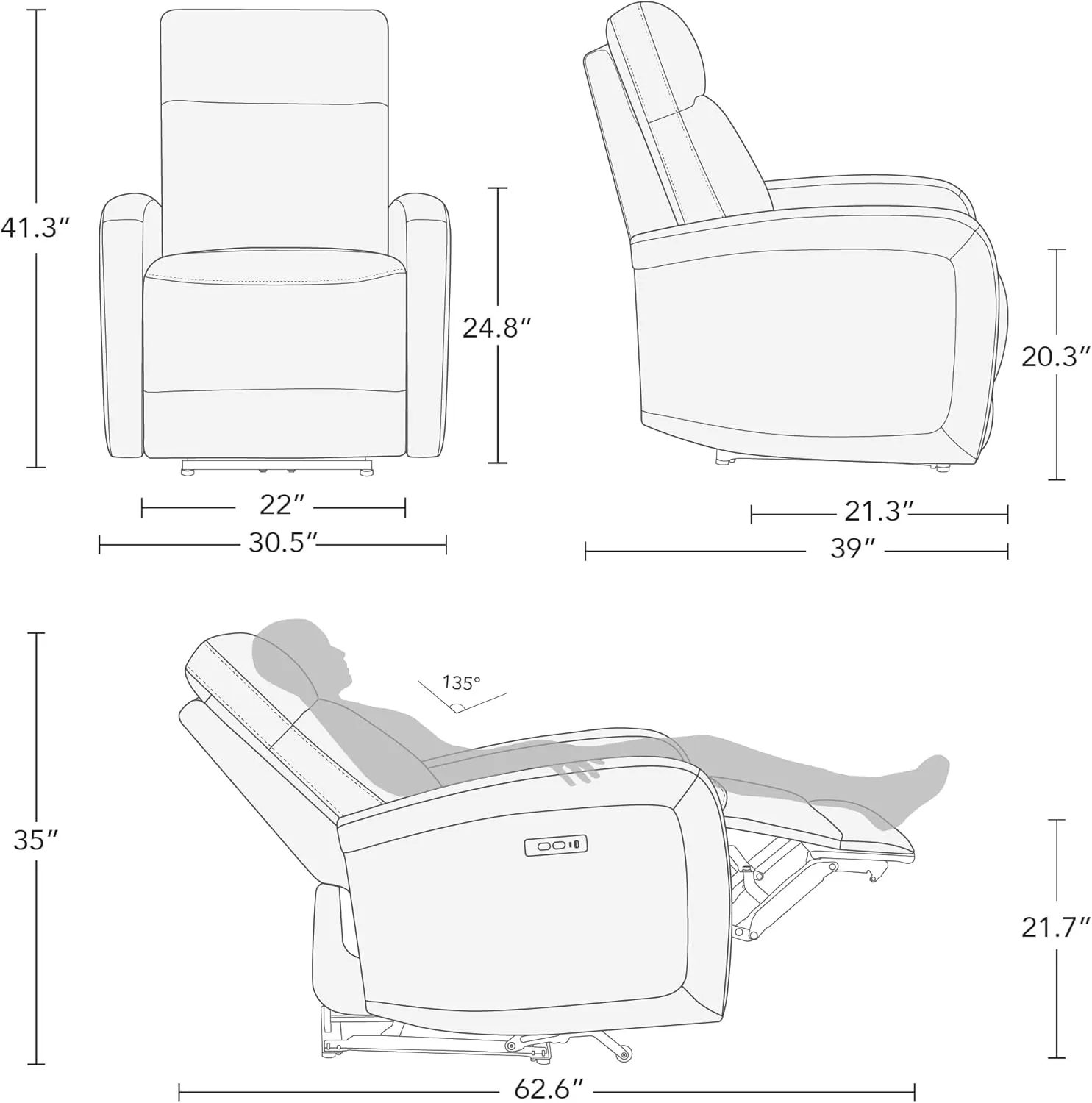 Watson & Whitely Power Recliner Chairs for Adults, Zero Wall Recliners W Power Headrest Type-C Charger, Small RV Recliners Home Theater Seating for Living Room, Fabric in Khaki