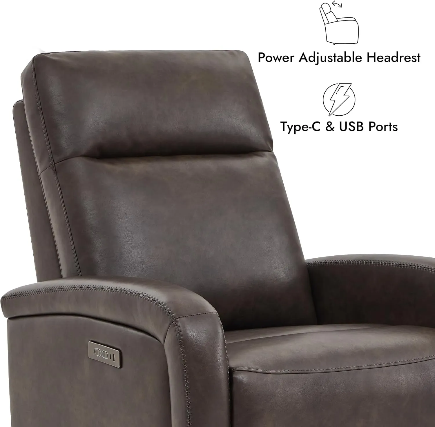 Watson & Whitely Recliner Chair, Zero Wall Reclining Sofa Chair W Power Headrest Type-C Charger, Small Faux Leather RV Recliners Home Theater Seating for Living Room, Chocolate