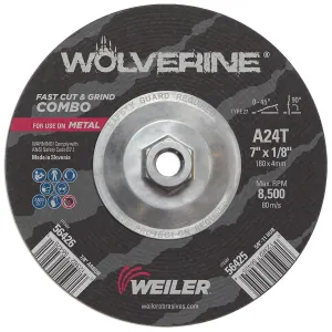 Weiler 56425 Wolverine Type 27 Cut and Grind Combo Wheel, A24T, 5/8" 11 UNC Nut, 7" x 1/8", Aluminum Oxide, 7" Diameter (Pack of 10)