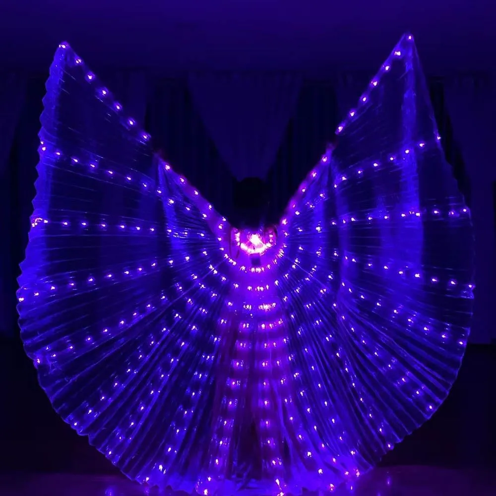 WEISIPU LED Belly Dance Wings with Stick - Glowing Performance Clothing for Carnival, Halloween, and Christmas