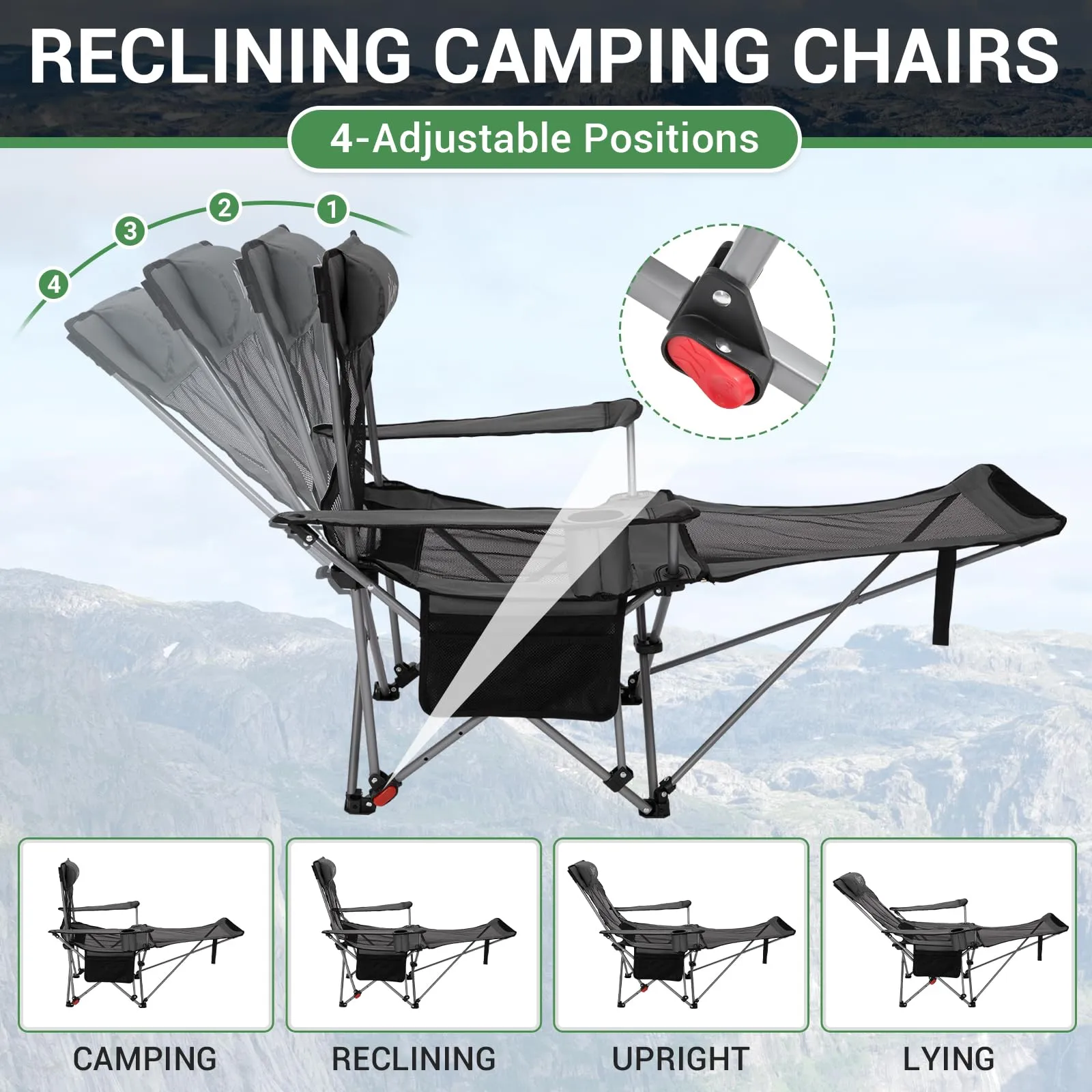 WEJOY 4-Position Reclining Camp Chair
