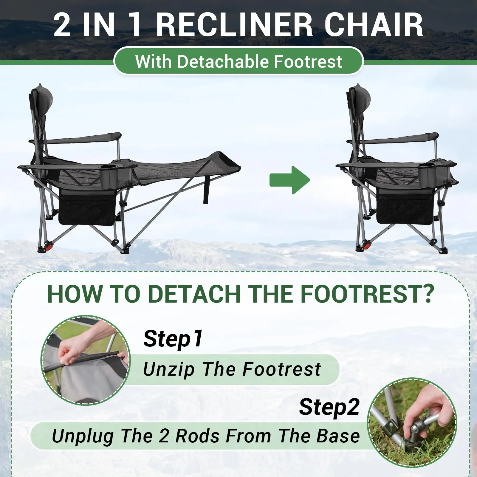 WEJOY 4-Position Reclining Camp Chair