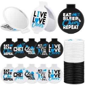 Wenqik 50 Pcs Cheerleader Mirror Gifts Cheerleading Compact Mirror Bulk Folding Pocket Portable Makeup Mirrors Cheer Party Favors for Team Friendship Gift(Blue Cheer)