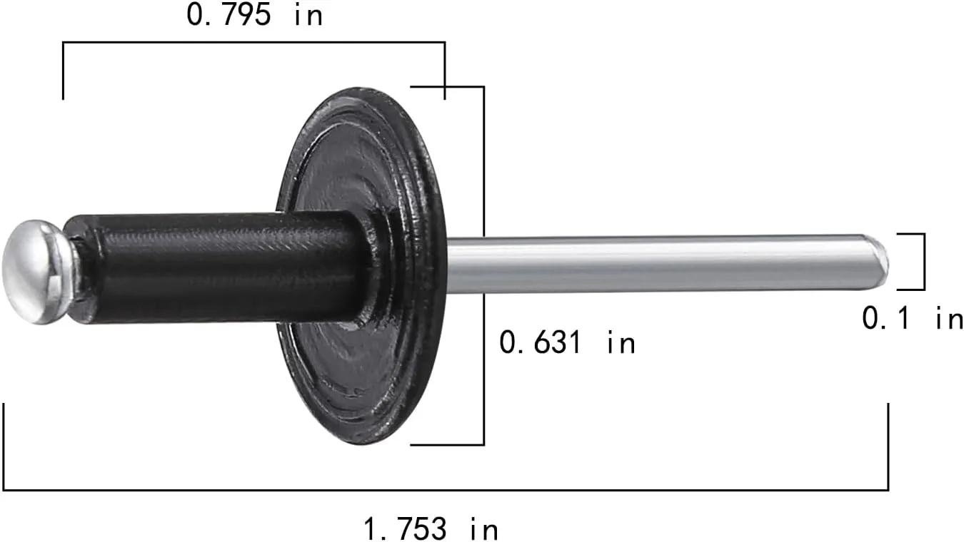 Wensilon(150 pcs) 3/16 * 1/2" Large Cap Open End Black Aluminum Blind Rivets,5 * 13 Blind Rivet