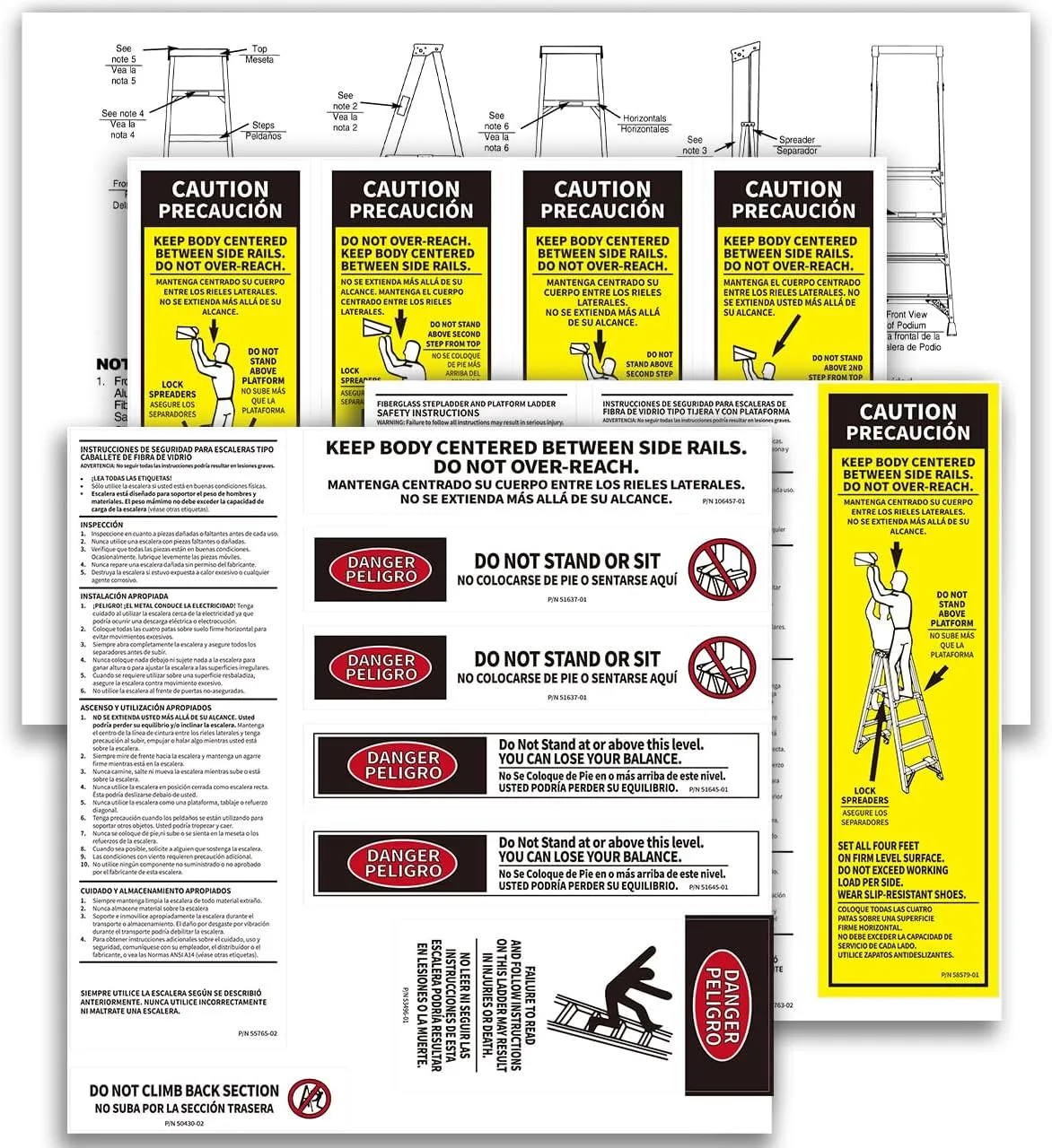 Werner Fiberglass Extension Ladder Safety Label Kit - 4 Sets of Replacement Labels Compatible with Ladder Inspection Stickers