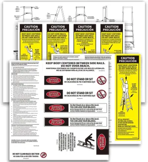Werner Fiberglass Extension Ladder Safety Label Kit - 4 Sets of Replacement Labels Compatible with Ladder Inspection Stickers