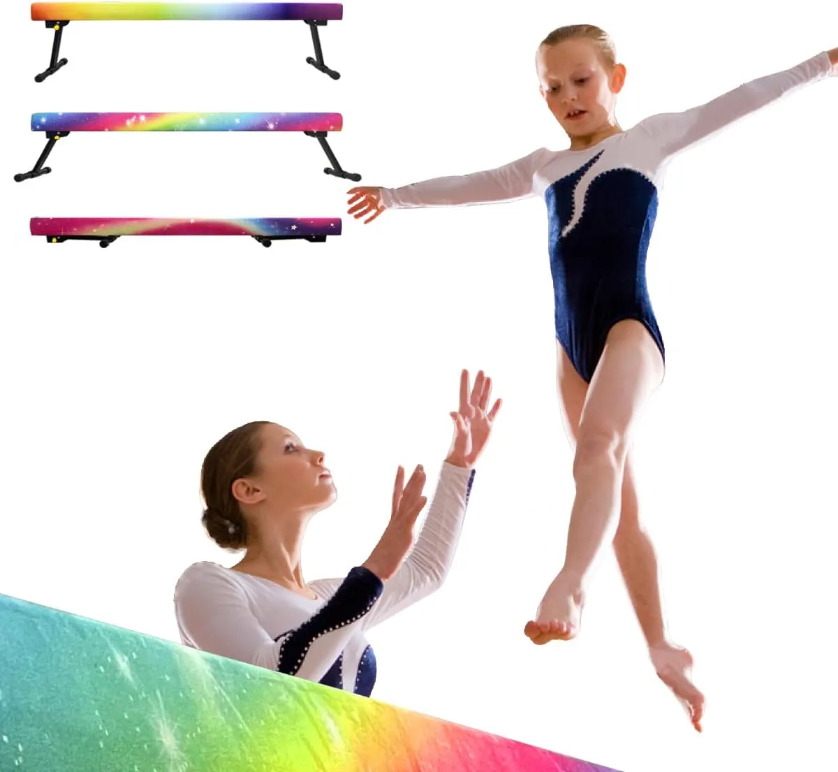 Wesky Adjustable Balance Beam,High and Low Floor Beam Gymnastics Equipment,Professional Gymnastics Beam for Kids Home Training with Foldable Legs
