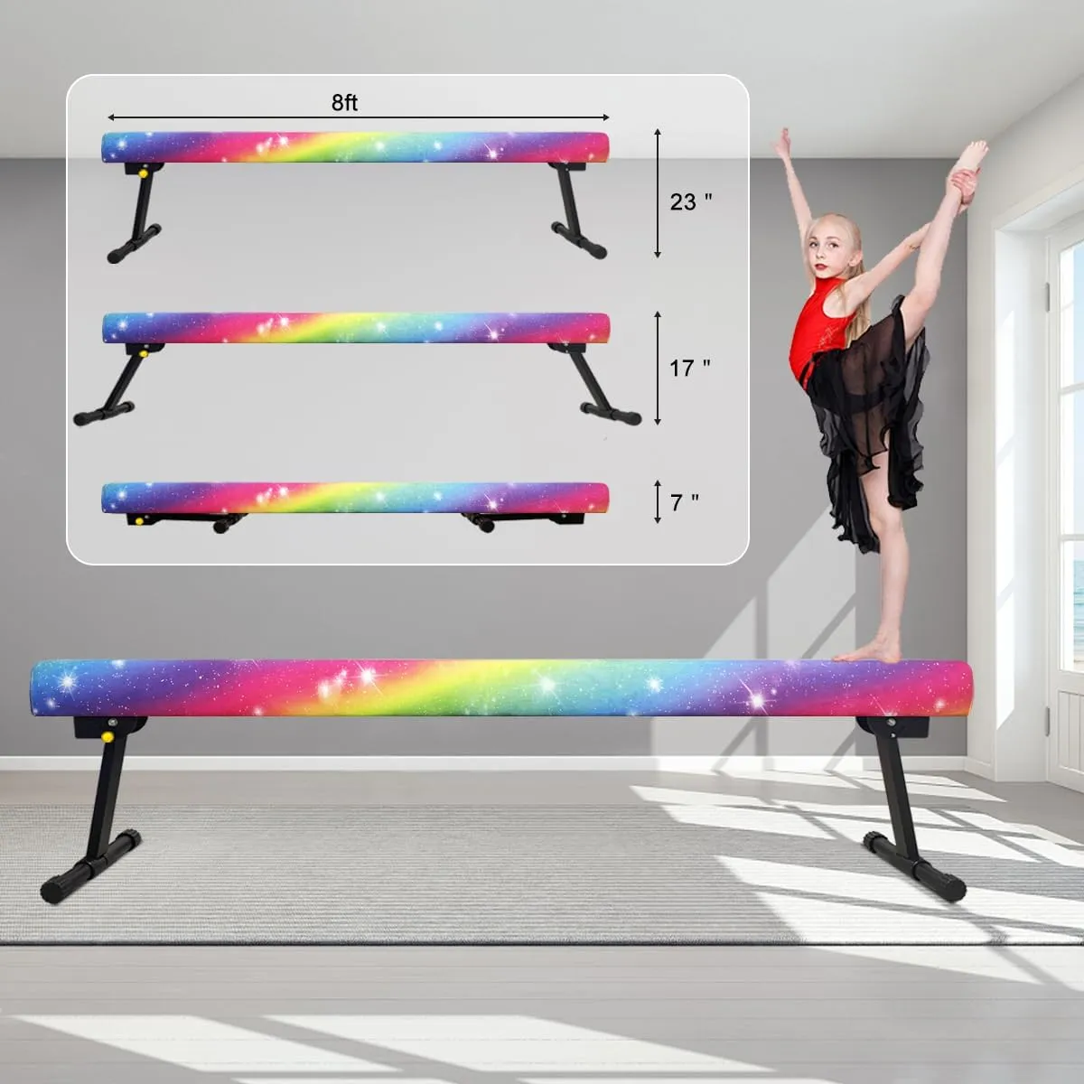 Wesky Adjustable Balance Beam,High and Low Floor Beam Gymnastics Equipment,Professional Gymnastics Beam for Kids Home Training with Foldable Legs