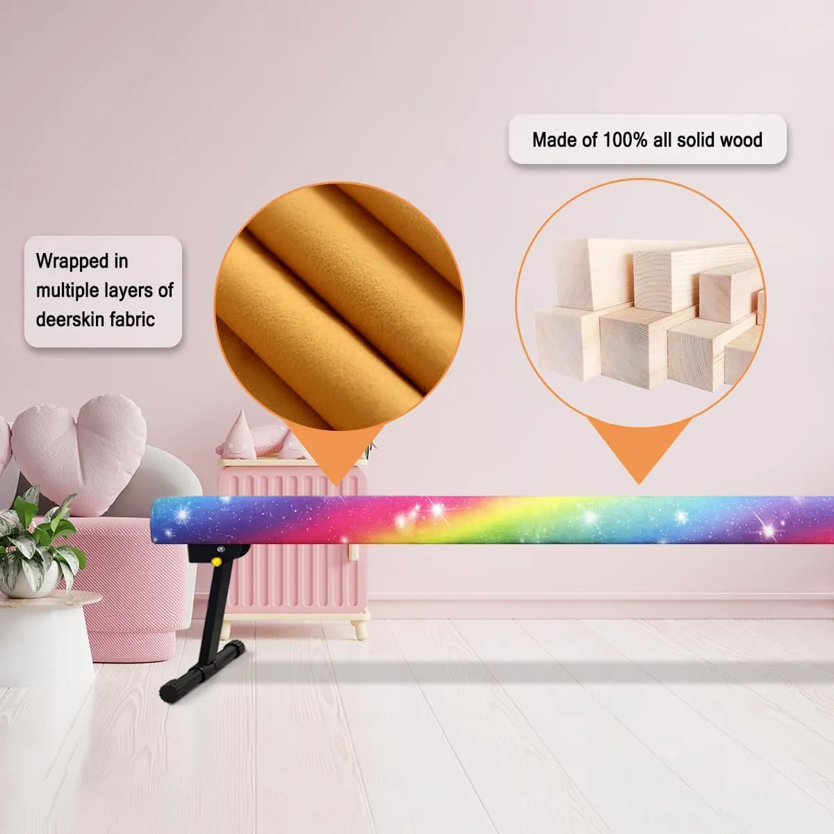 Wesky Adjustable Balance Beam,High and Low Floor Beam Gymnastics Equipment,Professional Gymnastics Beam for Kids Home Training with Foldable Legs