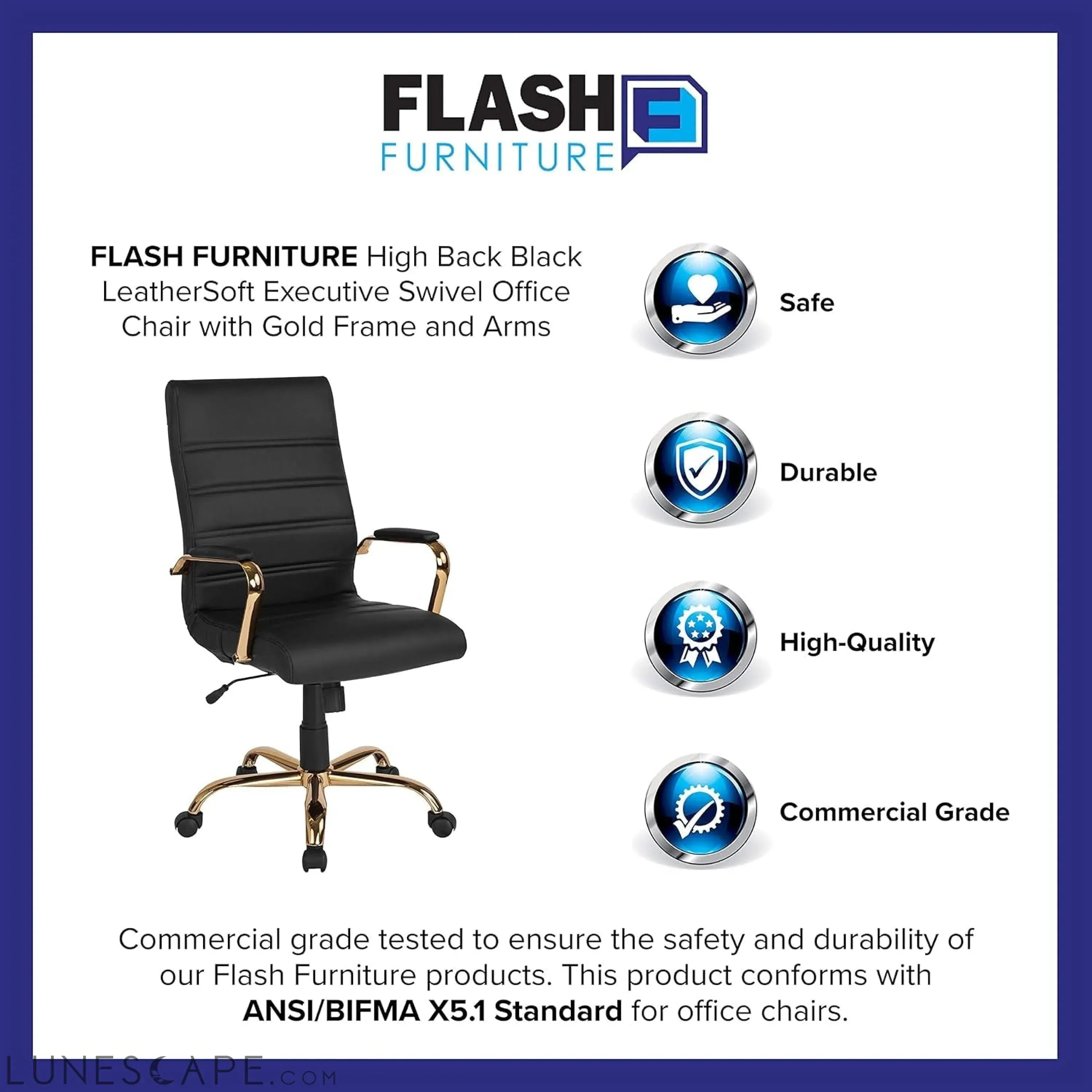 Whitney High-Back Swivel Leathersoft Desk Chair with Padded Seat and
