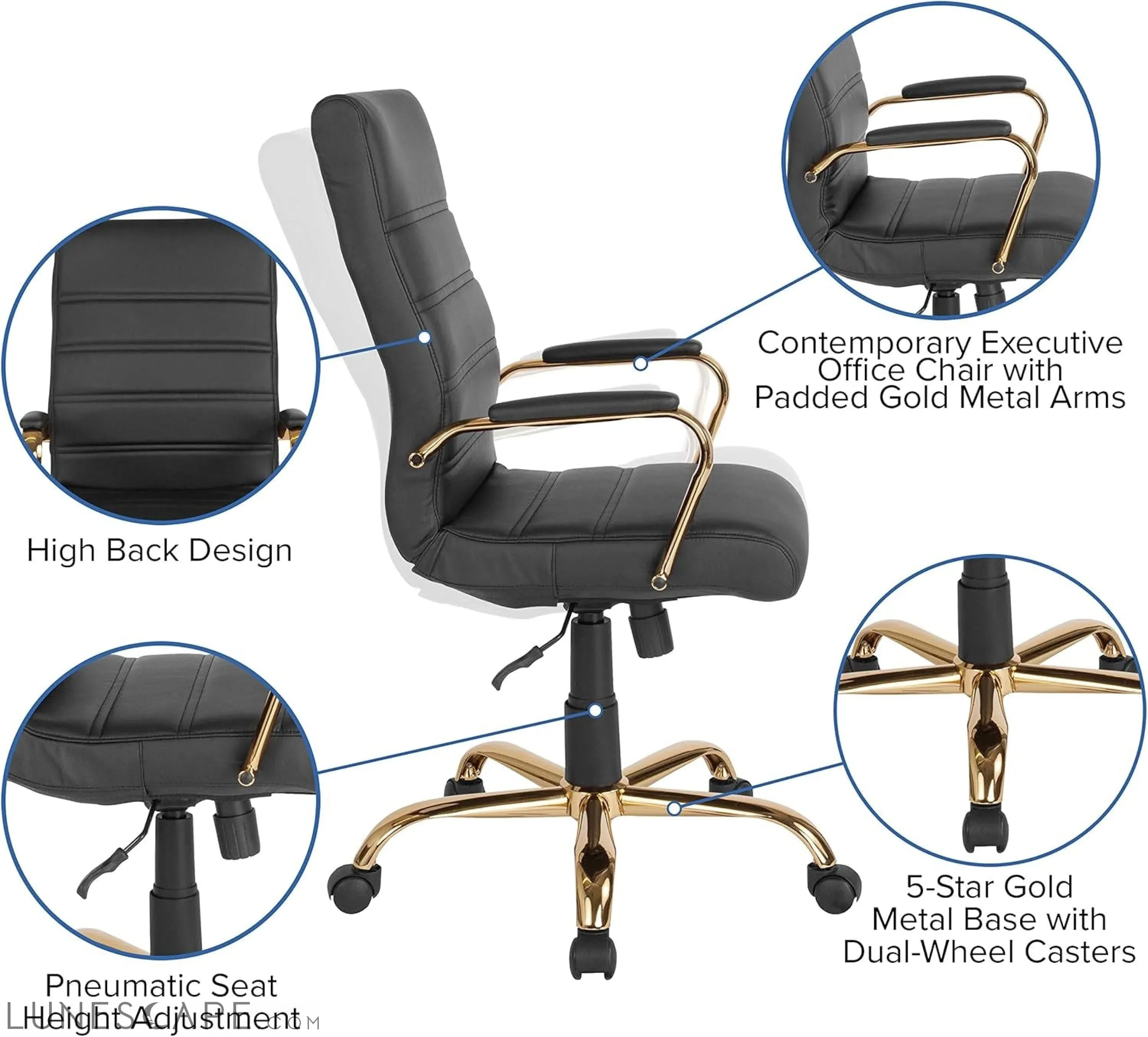 Whitney High-Back Swivel Leathersoft Desk Chair with Padded Seat and