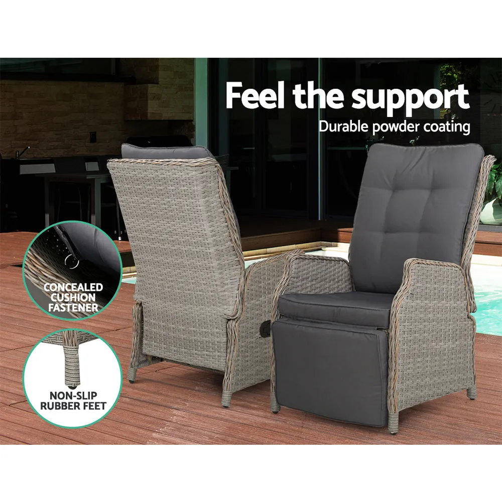 Wicker Outdoor Recliner Chair - Grey