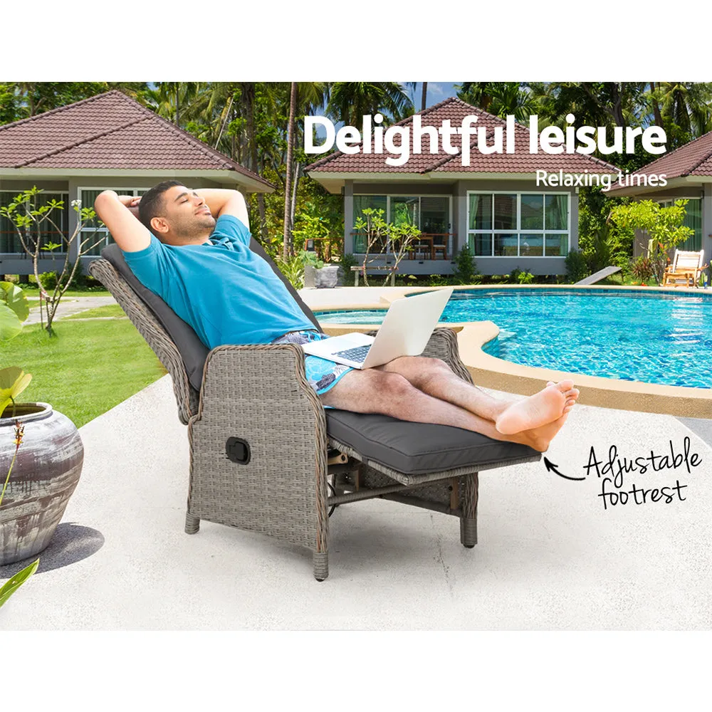 Wicker Outdoor Recliner Chair - Grey