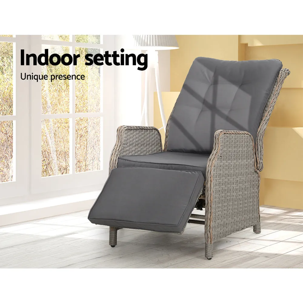Wicker Outdoor Recliner Chair - Grey