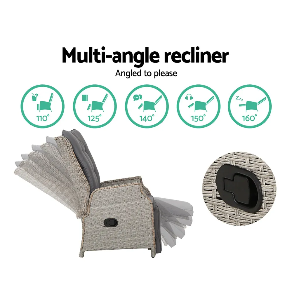 Wicker Outdoor Recliner Chair - Grey
