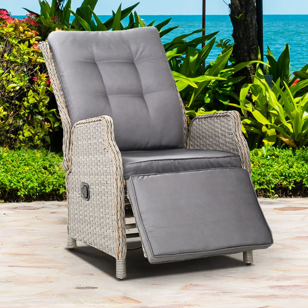 Wicker Outdoor Recliner Chair - Grey