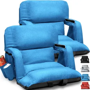 Wide Stadium Seats With Back Support 2 Pack, Exclusive "Sofa Style" Design Extra Thick Bleacher Chairs With Back and Cushion, 6 Reclining Positions - Ultimate Comfort for Sports Events (Blue, 22.5")