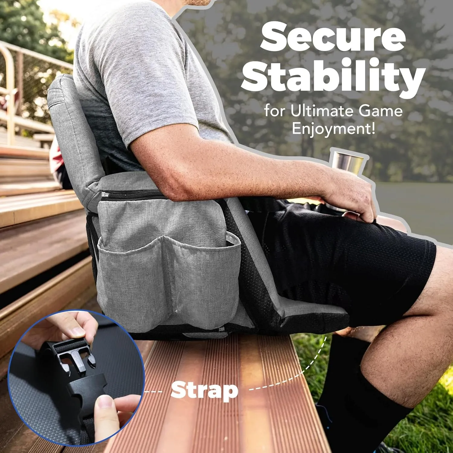 Wide Stadium Seats With Back Support 2 Pack, Exclusive "Sofa Style" Design Extra Thick Bleacher Chairs With Back and Cushion, 6 Reclining Positions - Ultimate Comfort for Sports Events (Grey, 22.5")