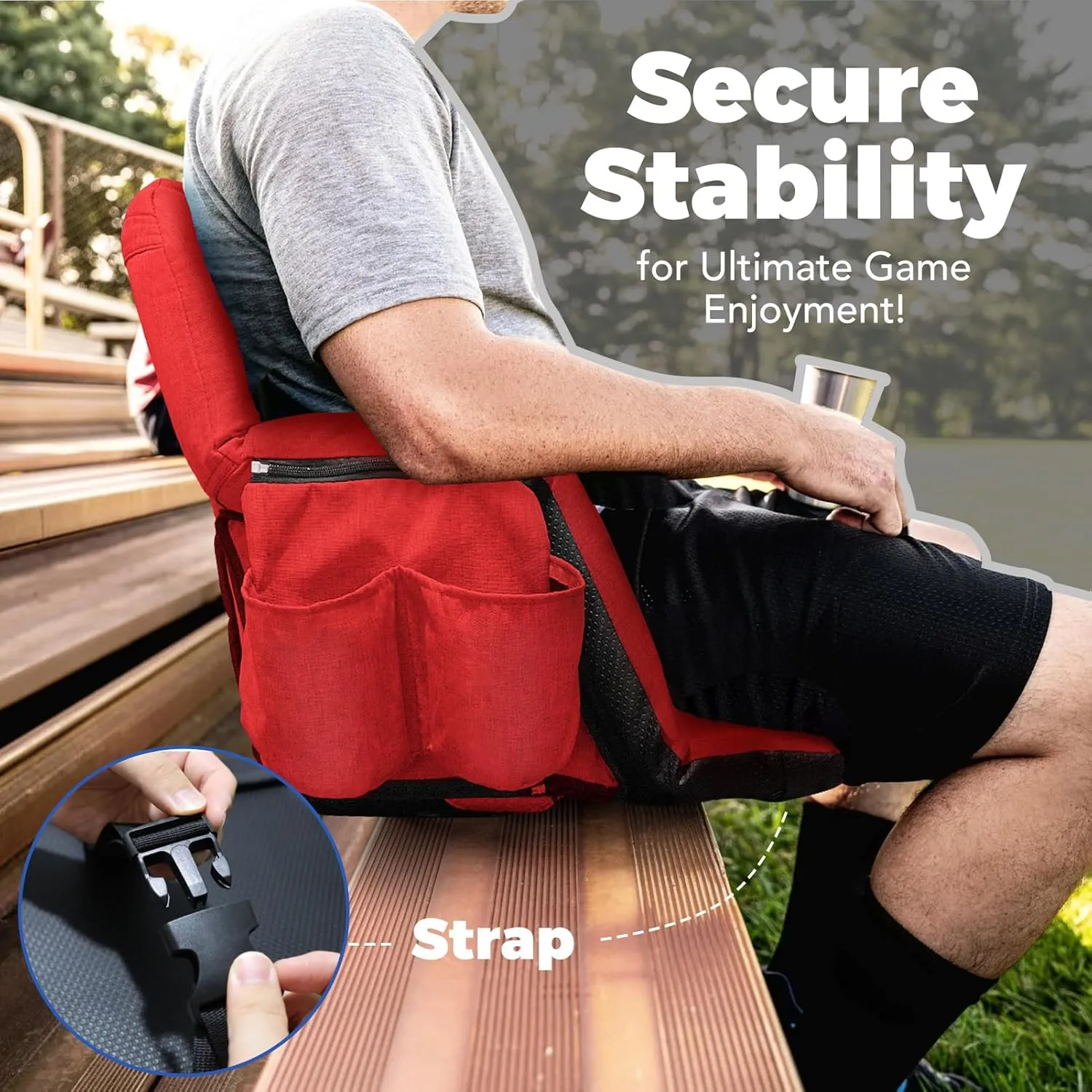 Wide Stadium Seats With Back Support 2 Pack, Exclusive "Sofa Style" Design Extra Thick Bleacher Chairs With Back and Cushion, 6 Reclining Positions - Ultimate Comfort for Sports Events (Red, 22.5")