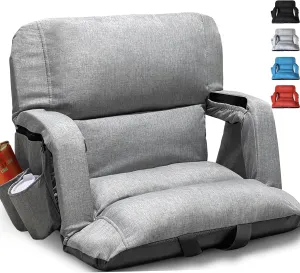 Wide Stadium Seats with Back Support, Exclusive Sofa Style Design Extra Thick Bleacher Chairs with Back and Cushion, 6 Reclining Positions - Ultimate Comfort for Sports Events (Grey, 25")