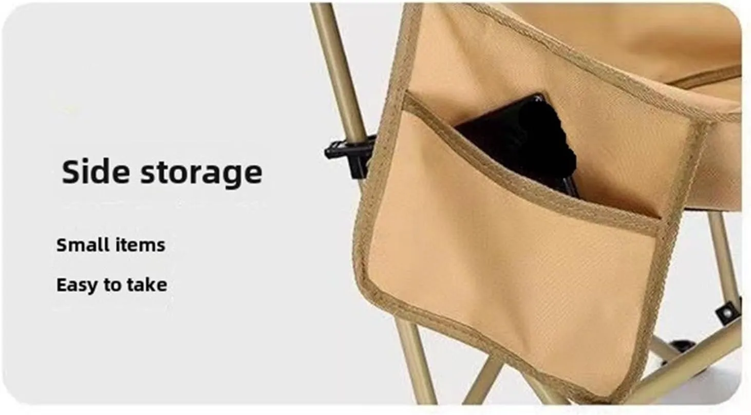 Widened High Back Chair Outdoor Folding Camping Chair Multifunctional Home Portable Fishing Stool(Beige)