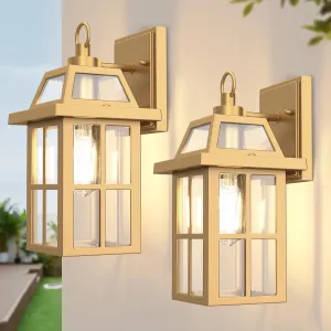 WIHTU Outdoor Wall Lantern, Porch Lights with Glass Shade, Waterproof Sconce Light, Aluminum Exterior Lighting Fixture, Anti-Rust Front Door Outdoor Lights for House, Gold