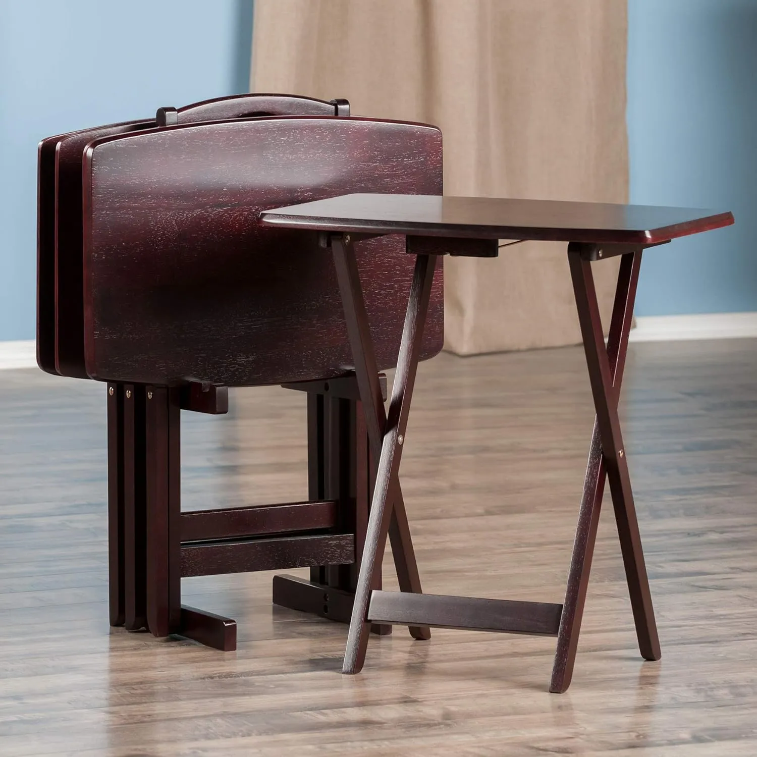 Winsome Dylan Snack Table Set with Stand, for Living Room, 26", Espresso, Set of 4 Tables
