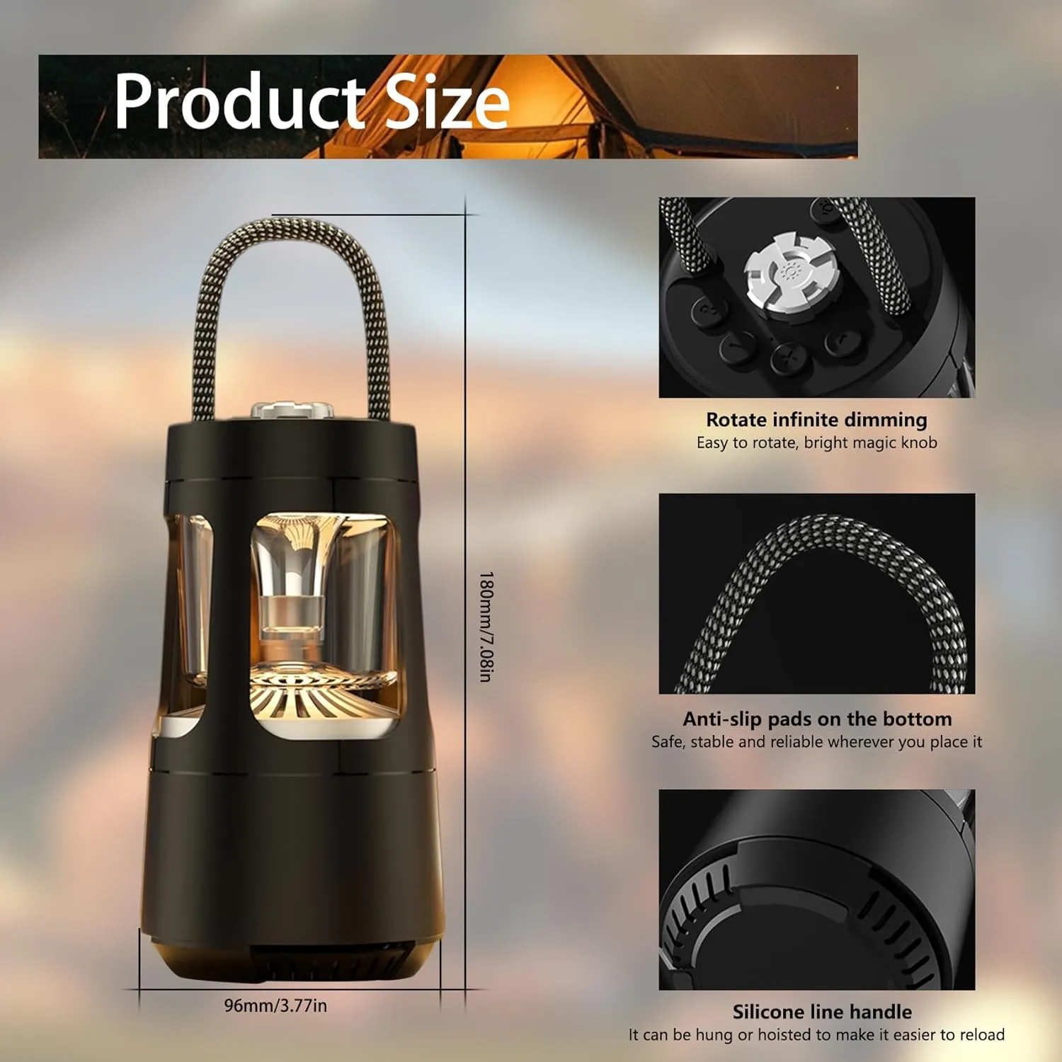Wireless Speakers with Bluetooth & Camping Lantern, IPX5 Waterproof Lantern Speaker, 360° Stereo Sound Bluetooth Speaker Light with 2 Colors Infinite Brightness Adjustment for Outside (Black)