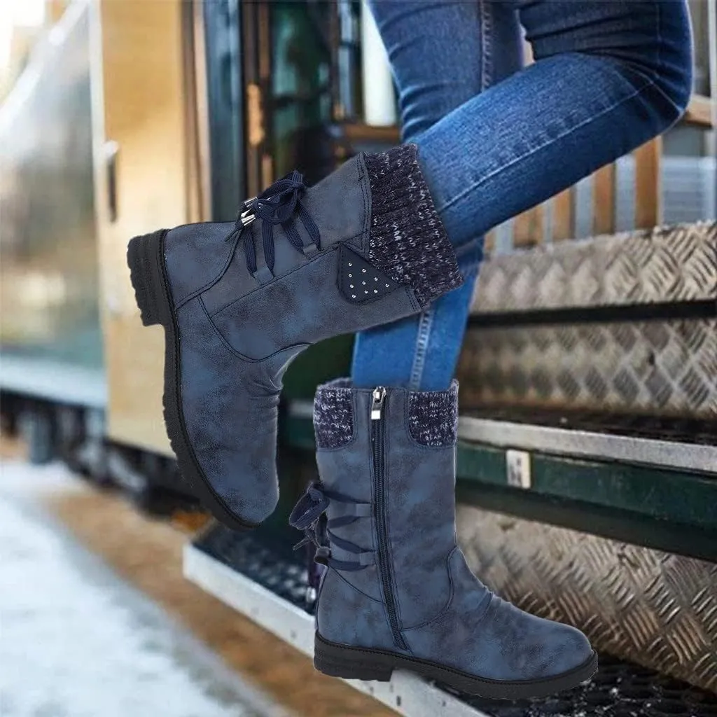 Women Snow Boots Knit Calf Waterproof Winter Boots Non Slip Fully Fur Booties Winter Warm Outdoor Ankle Boots Comfortable Winter Shoes Trekking Shoes