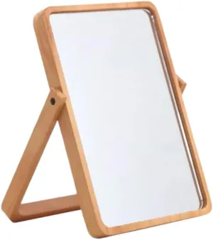 Wooden Makeup Mirror Led Lights Foldable Square Touch-Sensitive Stylish for Women