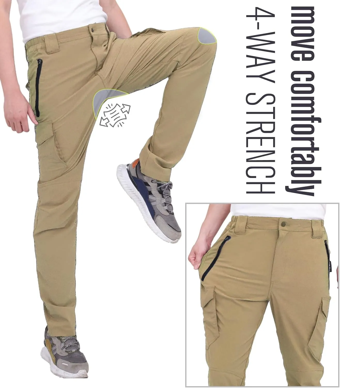 WORK IDEA Men's Hiking Pants Strench Waterproof Lightweight Outdoor Fishing Pants with Cargo Pockets